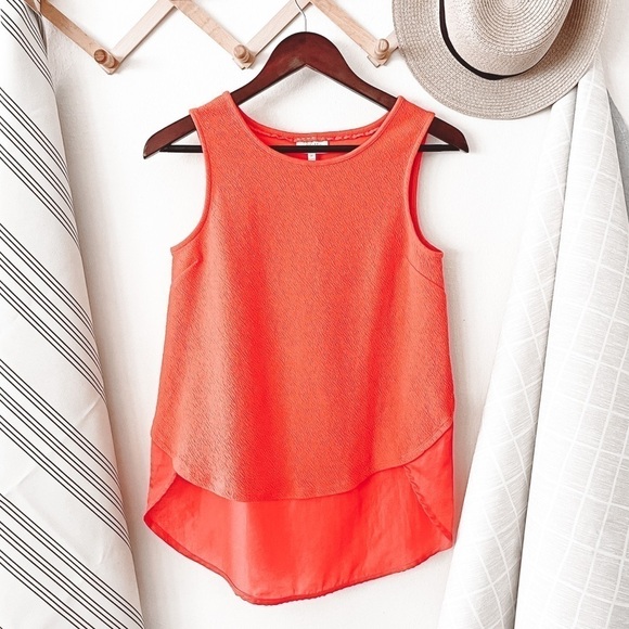 Anthropologie Deletta Orange Hi Low Hem Tabk Top - Picture 1 of 6